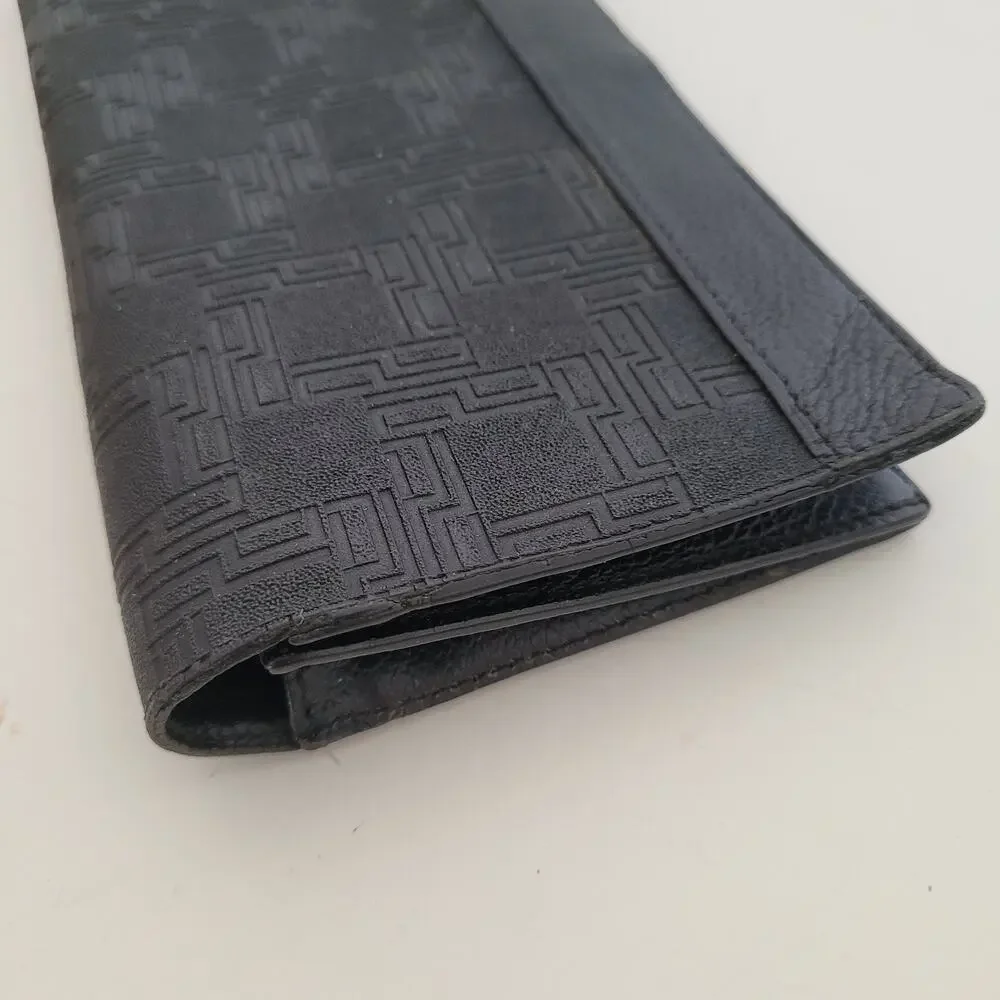 Dunhill Designer Bill Card Holder Wallet Black Bifold Textured Leather Folding